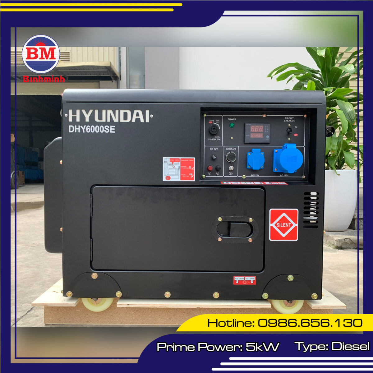 Máy phát điện gia đình chạy dầu Hyundai DHY6000SE