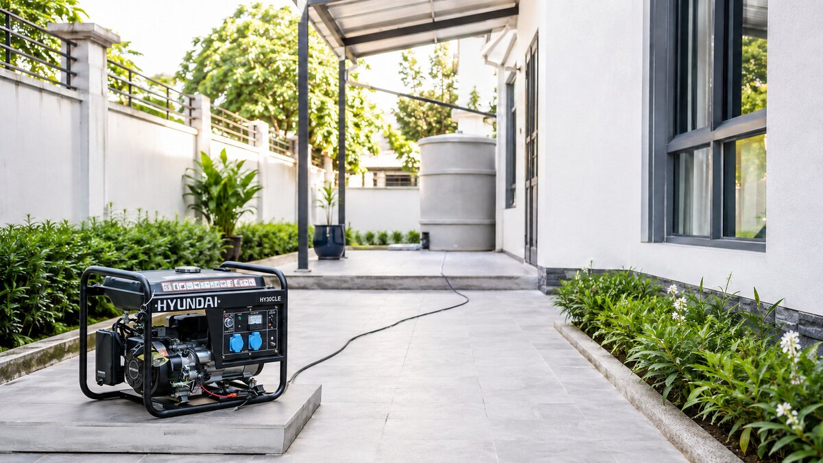 Bố trí máy phát điện Hyundai HY30CLE ngoài nhà an toàn