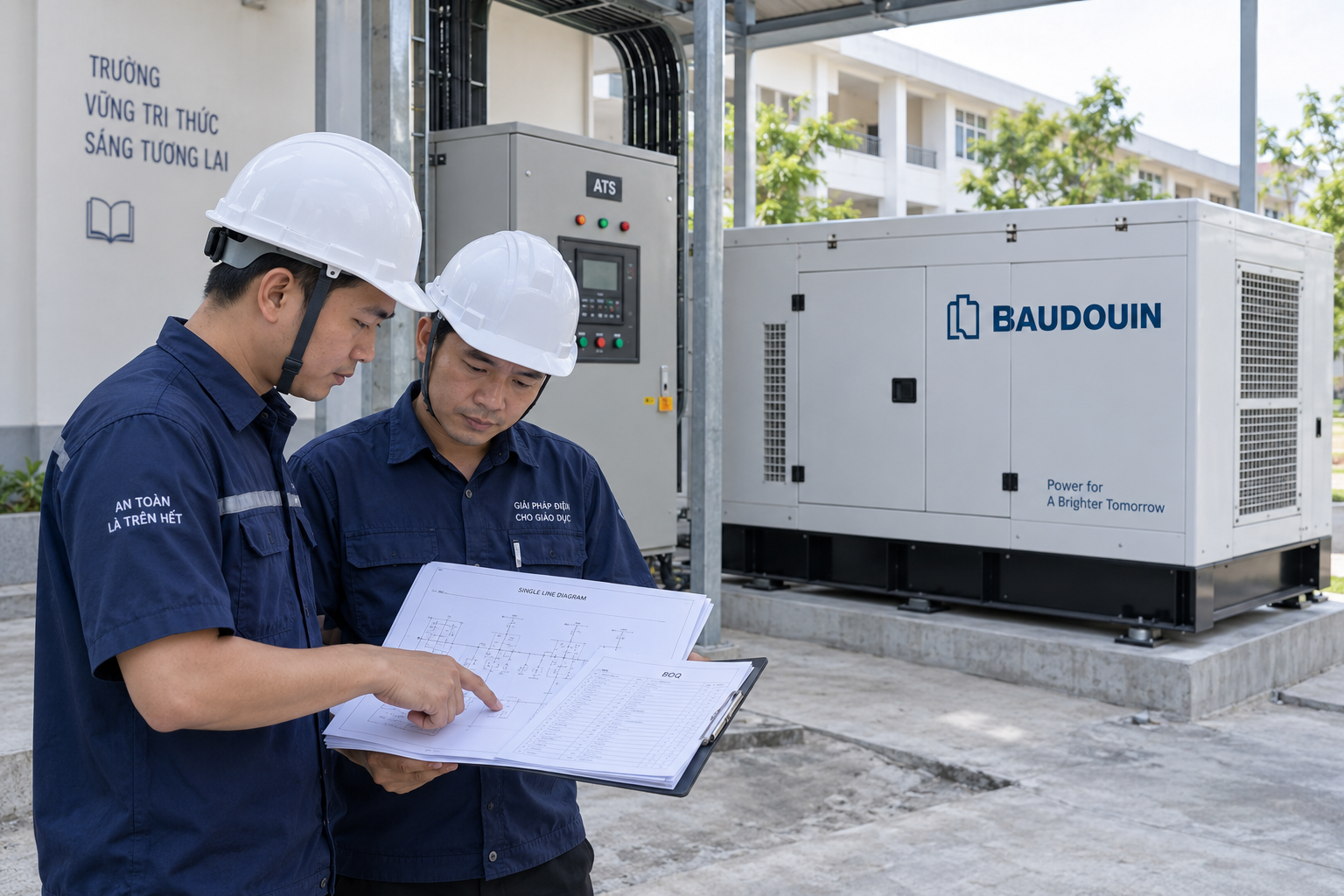Kỹ sư khảo sát và lập BOQ máy phát điện Baudouin cho trường học