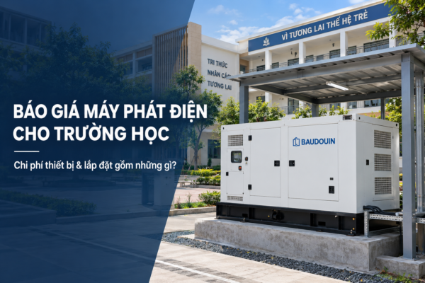 Báo giá máy phát điện cho trường học sử dụng tổ máy Baudouin màu trắng